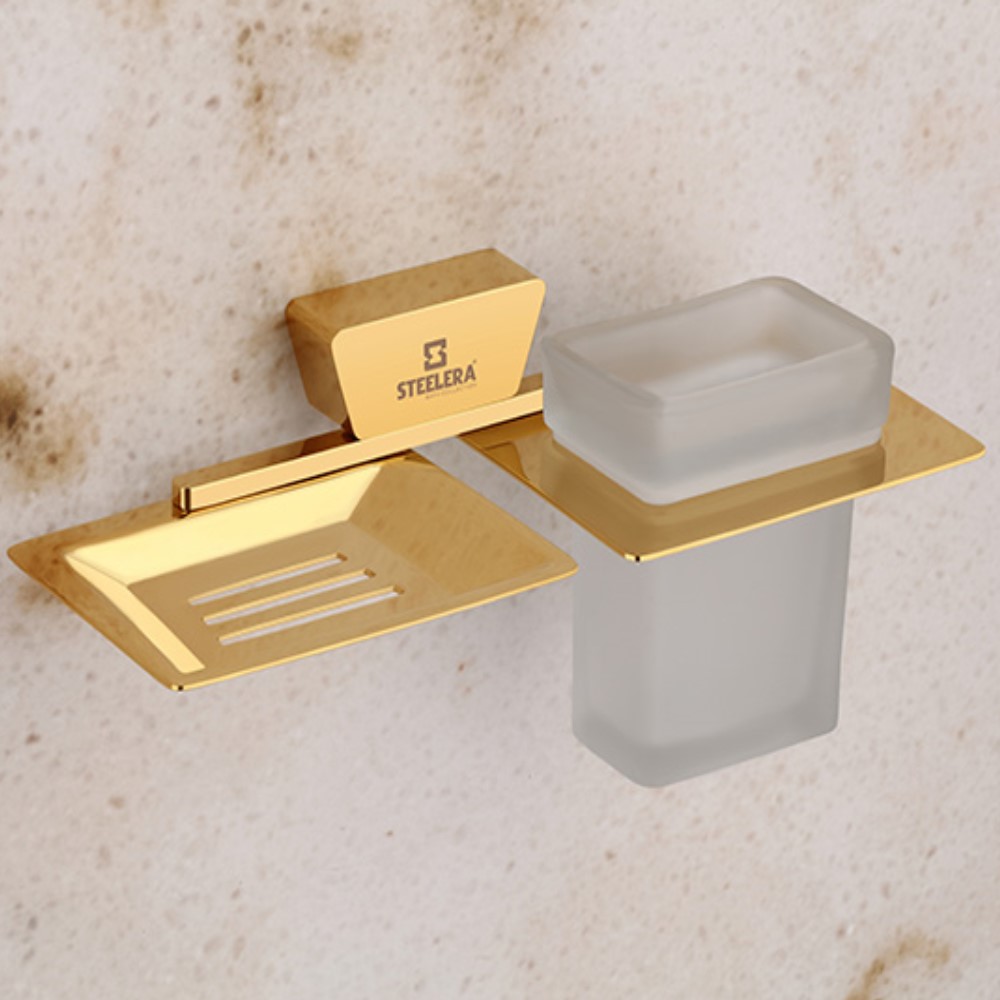 Steelera ST-DZG - 010 Soap Dish With Tumbler Holder - Dazzle Gold